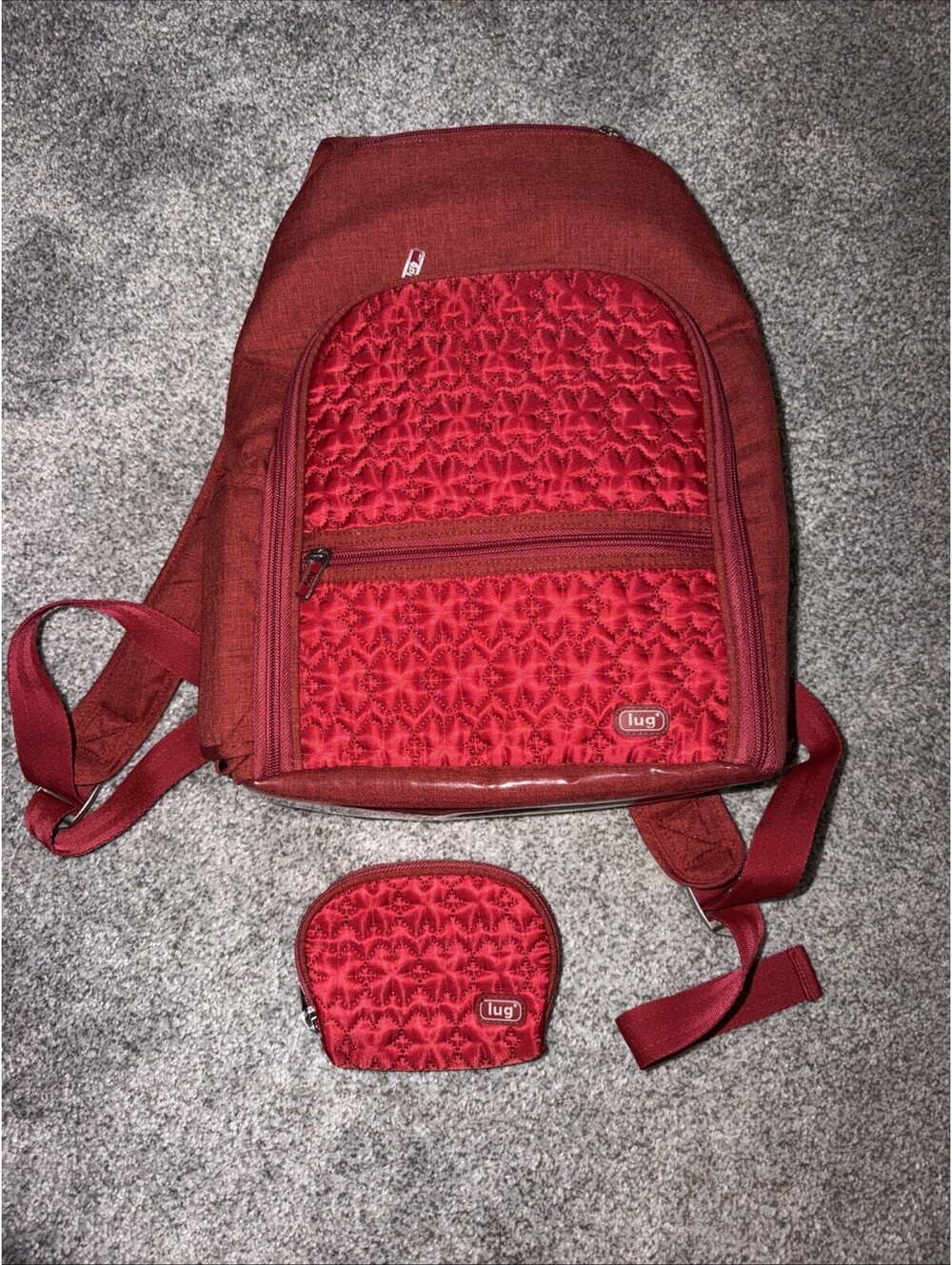 Lug Dodger Brick Red Mini Backpack w/ Small Bag Quilted (A1)